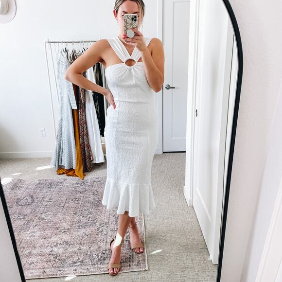 Opening Ceremony Textured White O-Ring Ruffle Hem Midi Dress - Picture 16 of 16